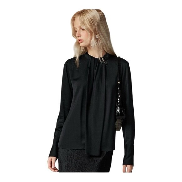 J Crew Womens Satin Drape Top~Size 4~Black Classic Long Sleeve Formal Blouse New - Picture 1 of 12